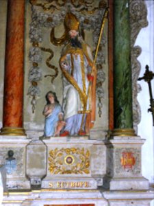 Meurçé (Sarthe) église, grand retable, statue de saint Eutrope