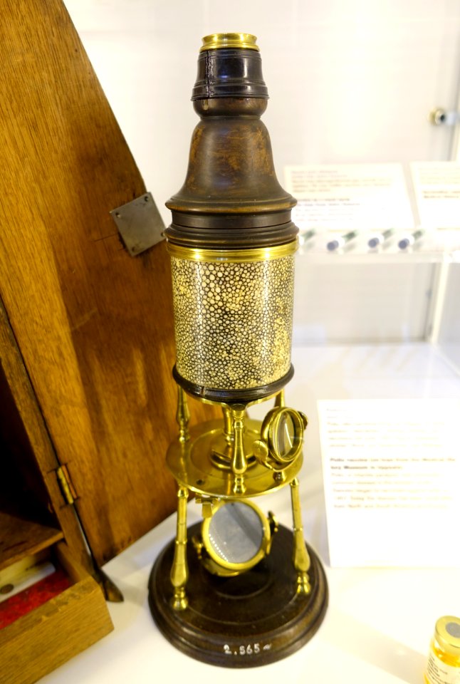 Microscope, mid 1700s, wood, brass, shagreen, TM2565 - Tekniska museet - Stockholm, Sweden - DSC01538