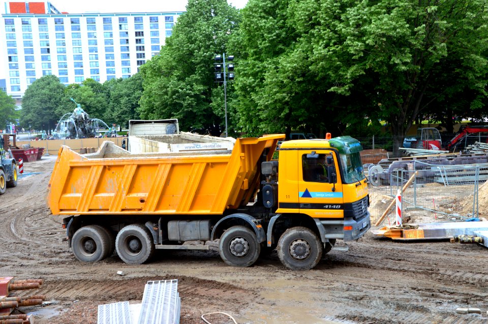 Mercedes-Benz Actros 4148 Dump truck near Neptunbrunnen in Berlin. Spielvogel 2013 2