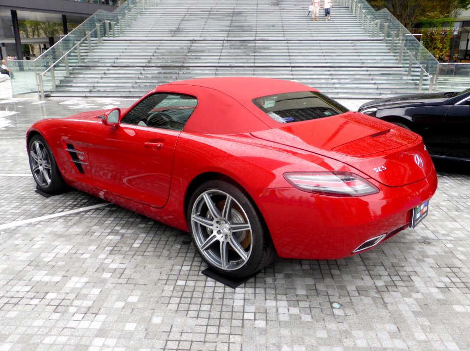 Mercedes-Benz SLS AMG Roadster (R197) , whose hood is closed. rear