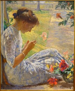 Mercie Cutting Flowers, by Edmund Charles Tarbell, 1912, oil on canvas - Currier Museum of Art - Manchester, NH - DSC07900