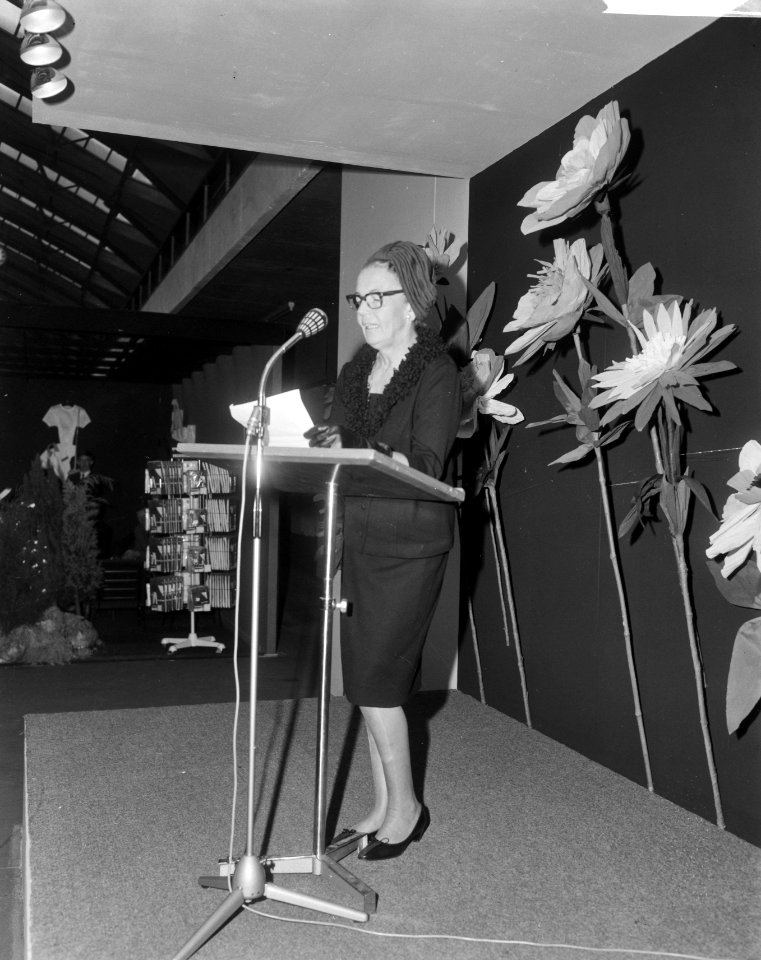 Mevrouw Van Hall tijdens een toespraak, Bestanddeelnr 918-2954