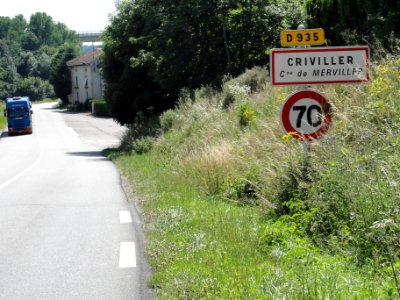 Merviller (M-et-M) city limit sign Criviller