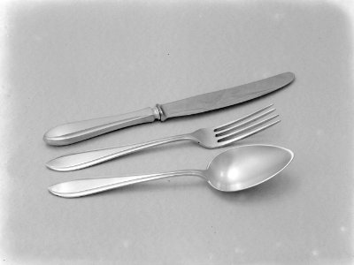 Mes, vork en lepel van roestvrij staal, Bestanddeelnr 189-1132 photo