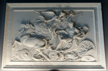 Mars receiving a laurel crown from Victory, by William Collins and Joseph Rose, 1700s, plaster - Entrance Hall - Harewood House - West Yorkshire, England - DSC02081