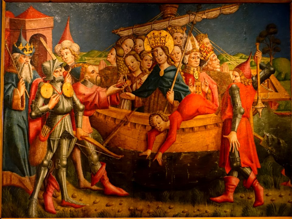 Martyrdom of St. Ursula, from a altar wing from the Heilig-Kreuz-Munster, Rottweil, Kreis Rottweill, c. 1440, Herzog von Urach, Schloss Lichtenstein - Landesmuseum Württemberg - Stuttgart, Germany - DSC03045