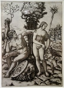 Mars, Venus, and Cupid, by Marcantonio Raimondi, 1508, engraving - National Museum of Western Art, Tokyo - DSC08241