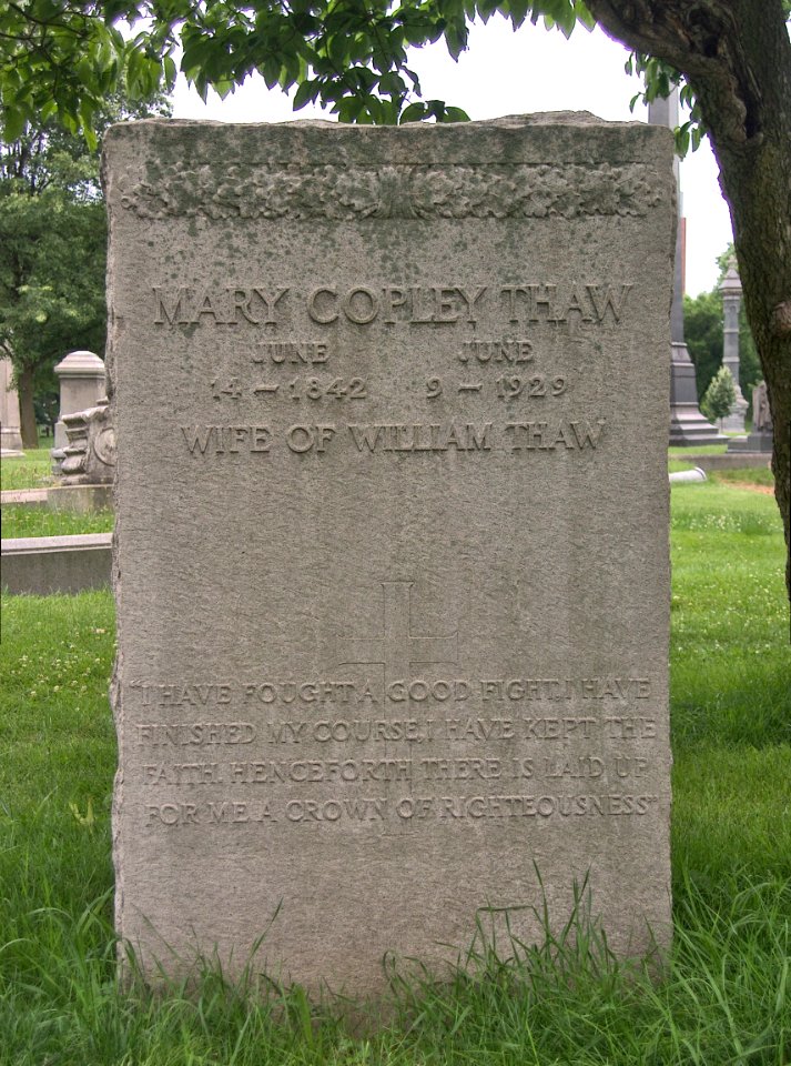 Mary Copley Thaw Grave, Allegheny Cemetery, 2015-06-19, 01