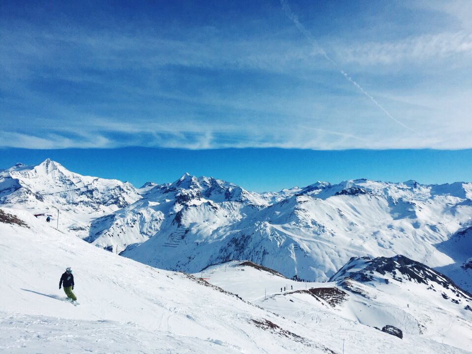 Skier snow capped snow
