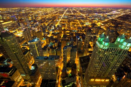 Chicago skyline sunset horizon