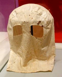 Mask used by Vo Hong Dieu in secret meetings, Tra Vinh, 1968-1975 - Vietnamese Women's Museum - Hanoi, Vietnam - DSC04208