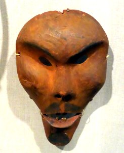 Mask, Central Alaska to Anvik, Yukon, 1870-1880, wood, sea mammal intestine, pigment - De Young Museum - DSC00292