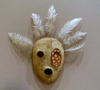 Mask depicting the Bad Spirit of the Mountain, Yupik Eskimo, Yukon River area, probably St. Michael, late 1800s, wood, paint, feathers - Dallas Museum of Art - DSC04535