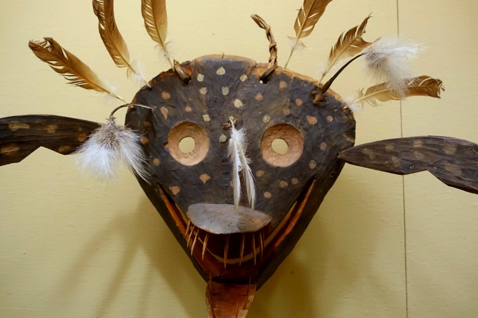 Mask, Yup'ik, c. 1900, wood, feathers, paint, sinew - Portland Art Museum - Portland, Oregon - DSC09120