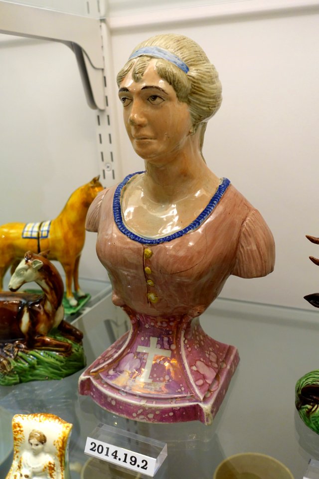 Mary Queen of Scots, Staffordshire, England, c. 1815, pearlware, overglaze enamels, luster, HD 2014.19.2 - Flynt Center of Early New England Life - Deerfield, Massachusetts - DSC04621