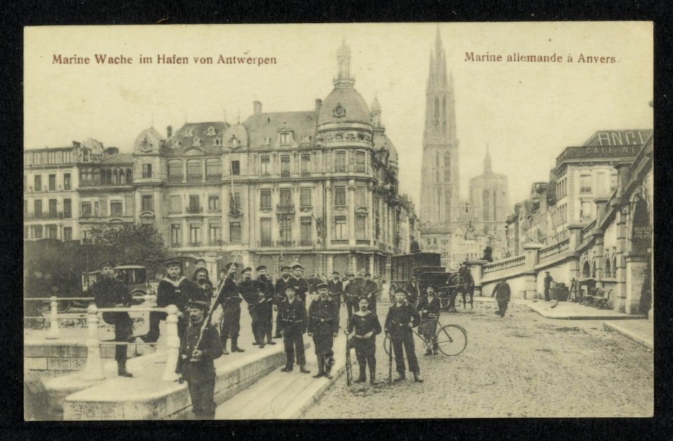 Marine Wache im Hafen von Antwerpen. Marine allemande à Anvers. Ansichtkaart met, Bestanddeelnr 158-1353