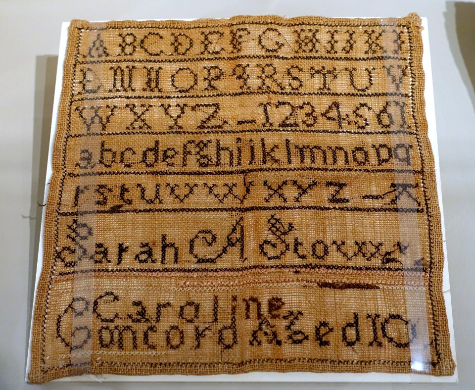 Marking sampler, Sarah A. Stow, Concord, early 1800s, linen - Concord Museum - Concord, MA - DSC05867