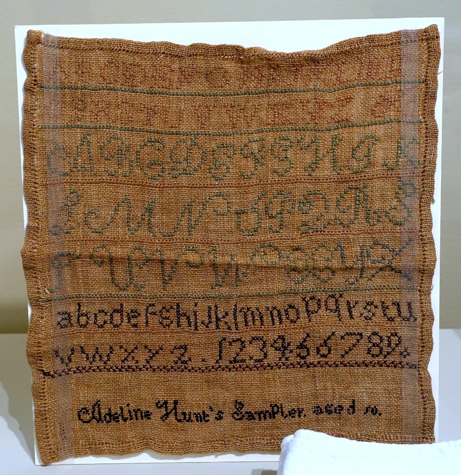 Marking sampler, Adeline Hunt, probably Concord, early 1800s, linen, wool - Concord Museum - Concord, MA - DSC05868