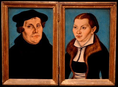 Martin Luther and Katharina von Bora, by Lucas Cranach the elder, Saxony, 1529, oil on beech wood - Hessisches Landesmuseum Darmstadt - Darmstadt, Germany - DSC01295