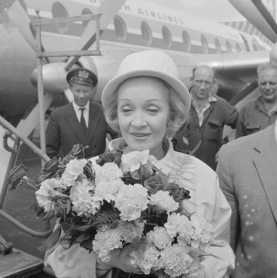 Marlene Dietrich op Schiphol voor optreden in Kuhrhaus, Bestanddeelnr 914-0358