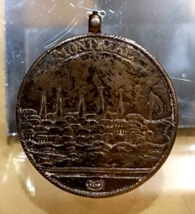 Medal bestowed on a Native American chief for the storming of Montreal by the British in 1760, by Daniel Christian Fueter, 1761, silver - Château Ramezay - Montreal, Canada - DSC07475