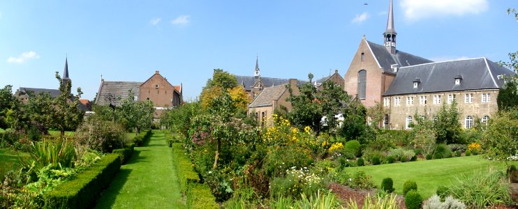 Megen panorama, kerk, latijnse school, klooster, hof van lof