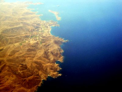 Megalonisi, Sigri from the air, Lesbos, Greece