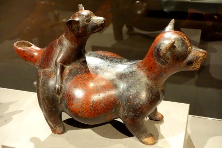 Mating dogs, West Mexico, Colima, 300 BC to 300 AD, slip-painted earthenware - De Young Museum - DSC00451