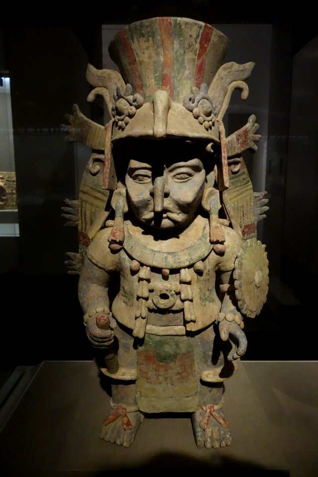 Mayapan-style incense burner in the form of the rain god, Chahk, Mexico, Eastern Yucatan, Late Postclassic Maya, 1100-1300 AD, earthenware and pigment - De Young Museum - DSC00590