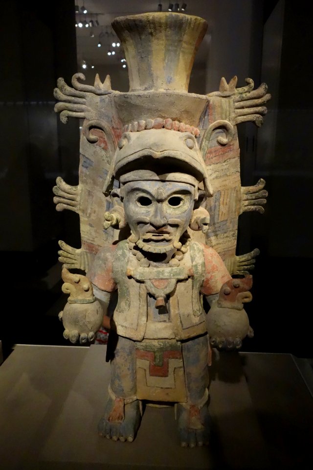 Mayapan-style incense burner in the form of the Sun God, Mexico, Eastern Yucatan, Late Postclassic Maya, 1100-1300 AD, earthenware and pigment - De Young Museum - DSC00586