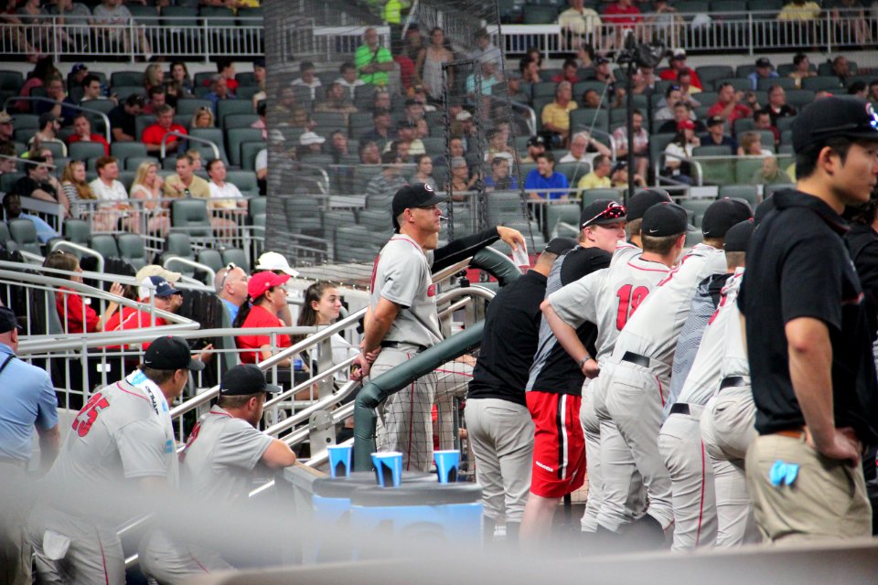 May 2017 GT vs. UGA baseball - Scott Stricklin in the dugout