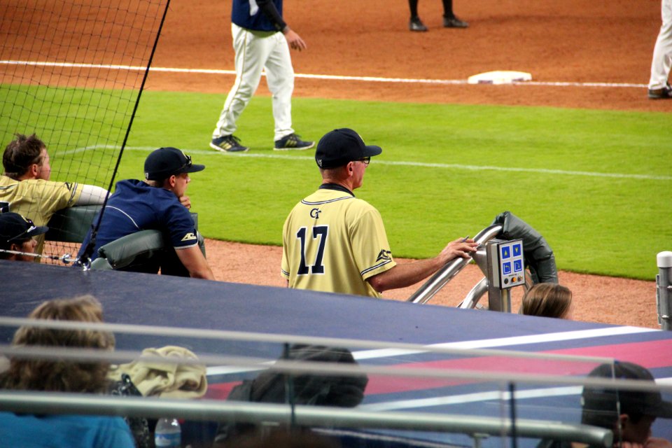 May 2017 GT vs. UGA baseball - Danny Hall looking out from dugout
