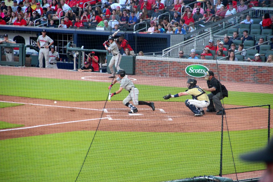 May 2017 GT vs. UGA baseball - Tucker Maxwell bunt attempt