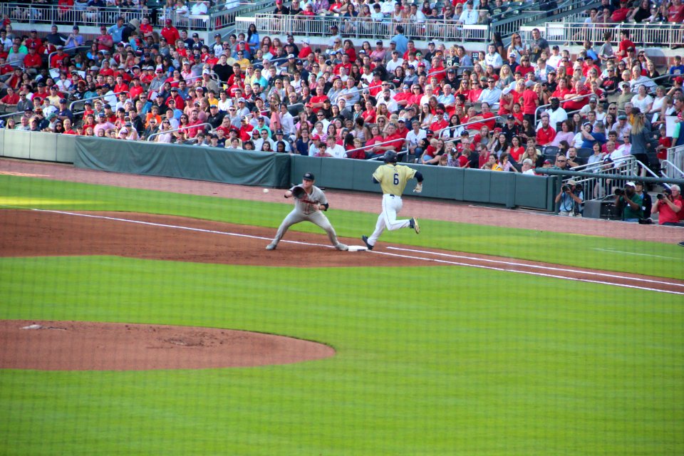 May 2017 GT vs. UGA baseball - Ryan Peurifoy at first 1