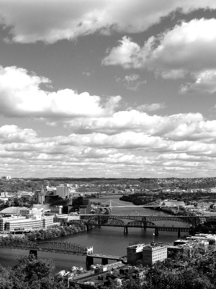 Monongahela River from Mount Washington, Pittsburgh, 2020-10-08, bw red filter