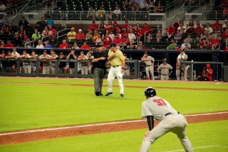 May 2017 GT vs. UGA baseball - Danny Hall arguing with umpire 2