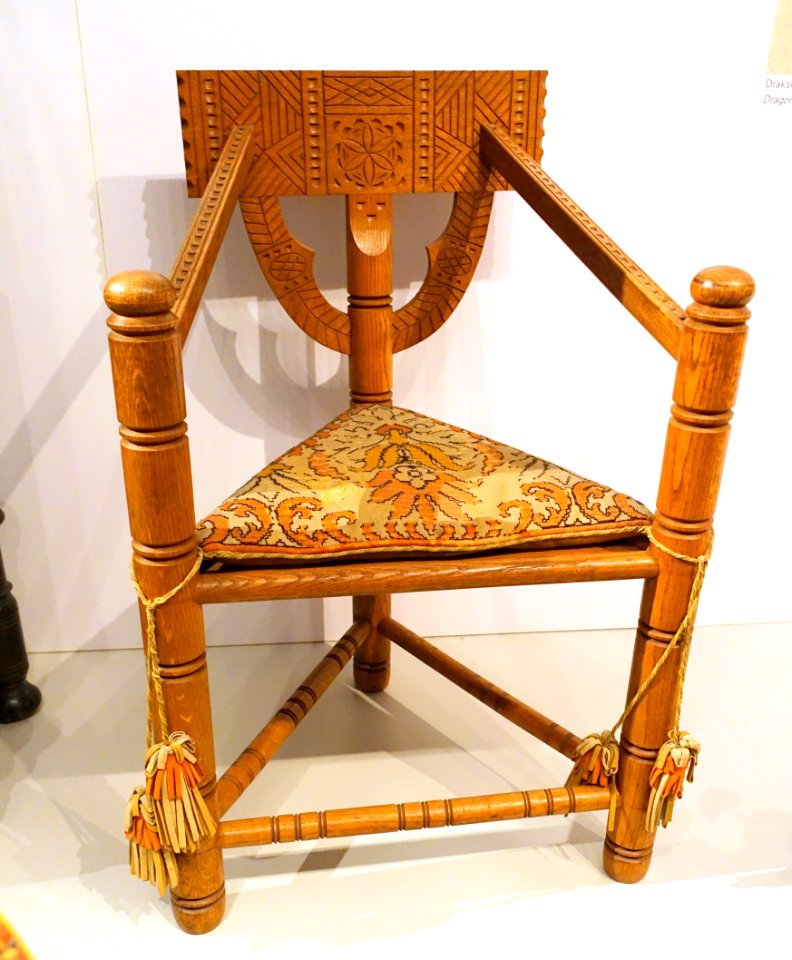 Monk chair with embroidered cushion, Sweden, c. 1900 - Nordiska museet - Stockholm, Sweden - DSC09825