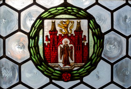 Monk stained glass window Rathaus Munich