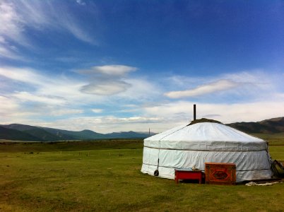 Mongolian yurt in steppe photo