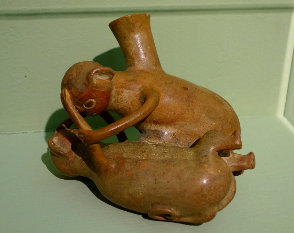 Monkey Vessel, Moche Phase III, North Coast of Peru, c. 0-200 AD, ceramic - Fitchburg Art Museum - DSC08768