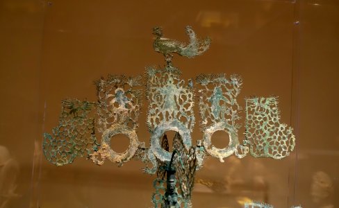 Money tree detail (yao qian shu), probably Yunxian, Hubei province, China, Eastern Han period, 100s AD, cast bronze, glazed earthenware base - Portland Art Museum - Portland, Oregon - DSC08516