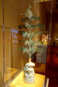 Money tree (yao qian shu), probably Yunxian, Hubei province, China, Eastern Han period, 100s AD, cast bronze, glazed earthenware base - Portland Art Museum - Portland, Oregon - DSC08512