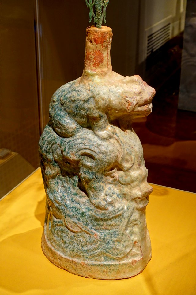 Money tree base (yao qian shu), probably Yunxian, Hubei province, China, Eastern Han period, 100s AD, cast bronze, glazed earthenware base - Portland Art Museum - Portland, Oregon - DSC08514