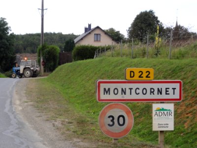 Montcornet (Ardennes) city limit sign