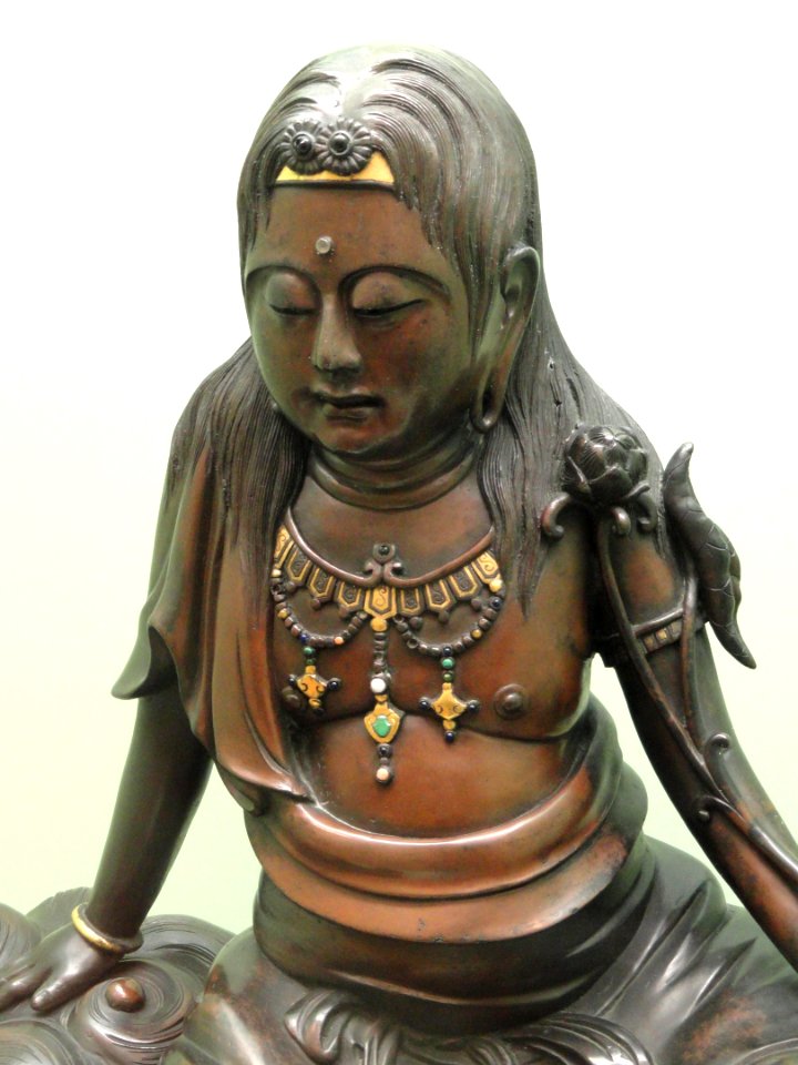 Monju (Manjushri), view 2, c.1750, Japan, unknown artist, bronze with gold highlights - George Walter Vincent Smith Art Museum - DSC03843