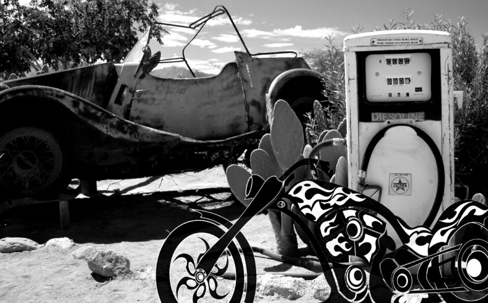 Car wreck abandoned photomontage