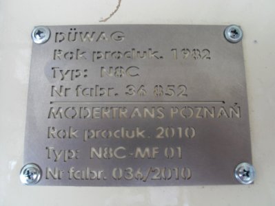 Moderus Beta - tabliczka znamionowa