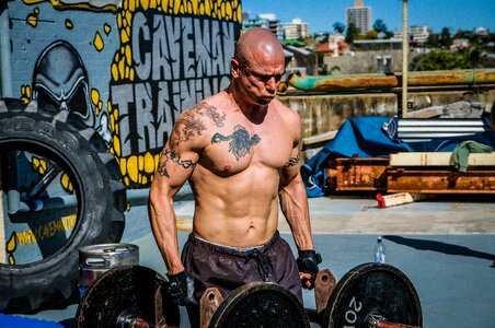 Sweat no shirt guy