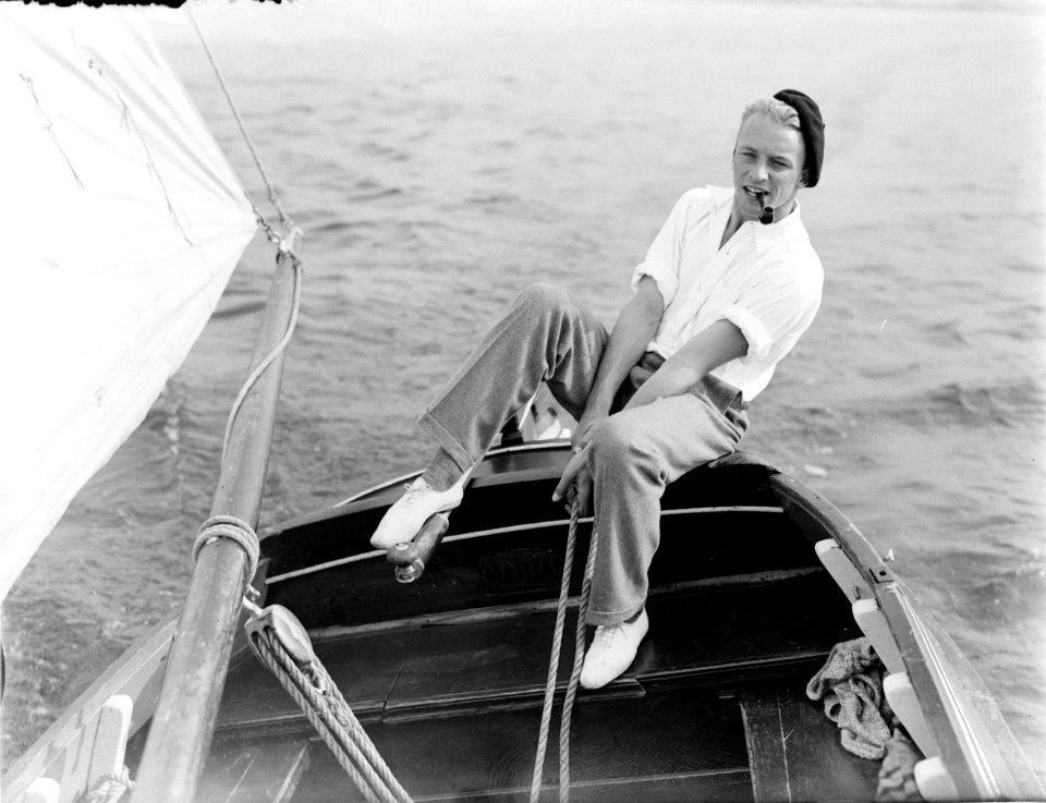 Model Grummels op een zeilboot op de Westeinderplassen, Bestanddeelnr 252-0897