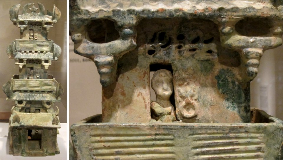 Model of a watch tower with figures, Han dynasty, earthenware with glaze, Honolulu Museum of Art photo
